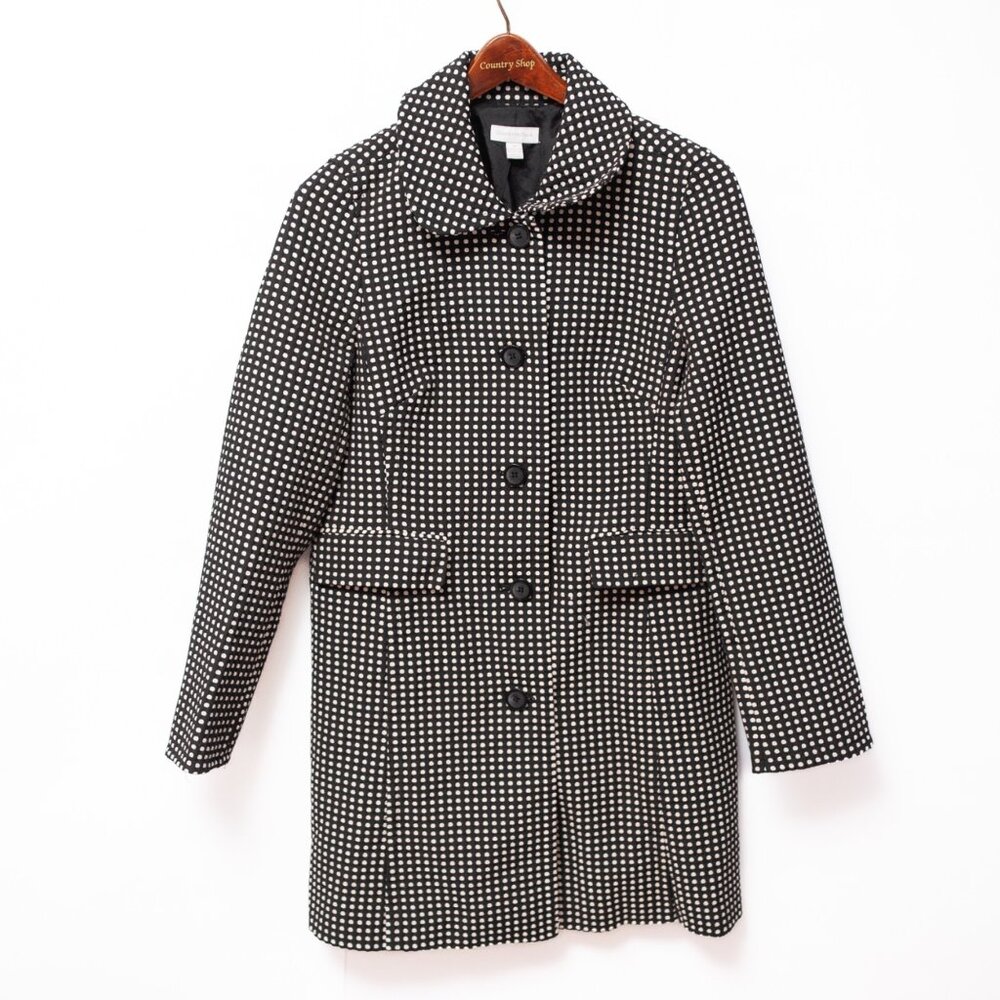 Charter Club Polka Dot Light Jacket Coat Long Black White Women's 10 Euro Style